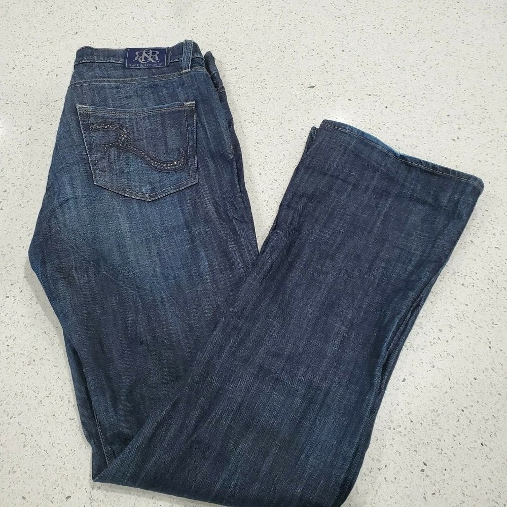 Rock & Republic R&R Women's "Kasandra" Mid Rise Bootcut Jeans Dark Wash Size 10M